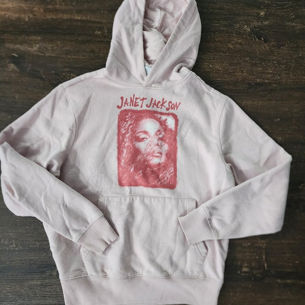 Janet Jackson Pullover Hoodie Sweatshirt‎ Graphic Print Pink Womens Size XS